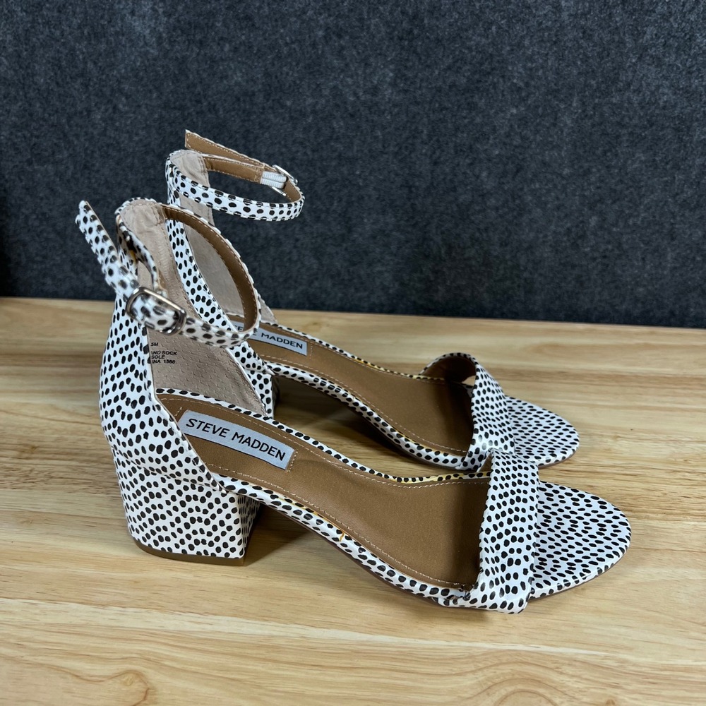 Steve Madden Irenee Polka Dot Block Heel Sandals Black White 7.5M